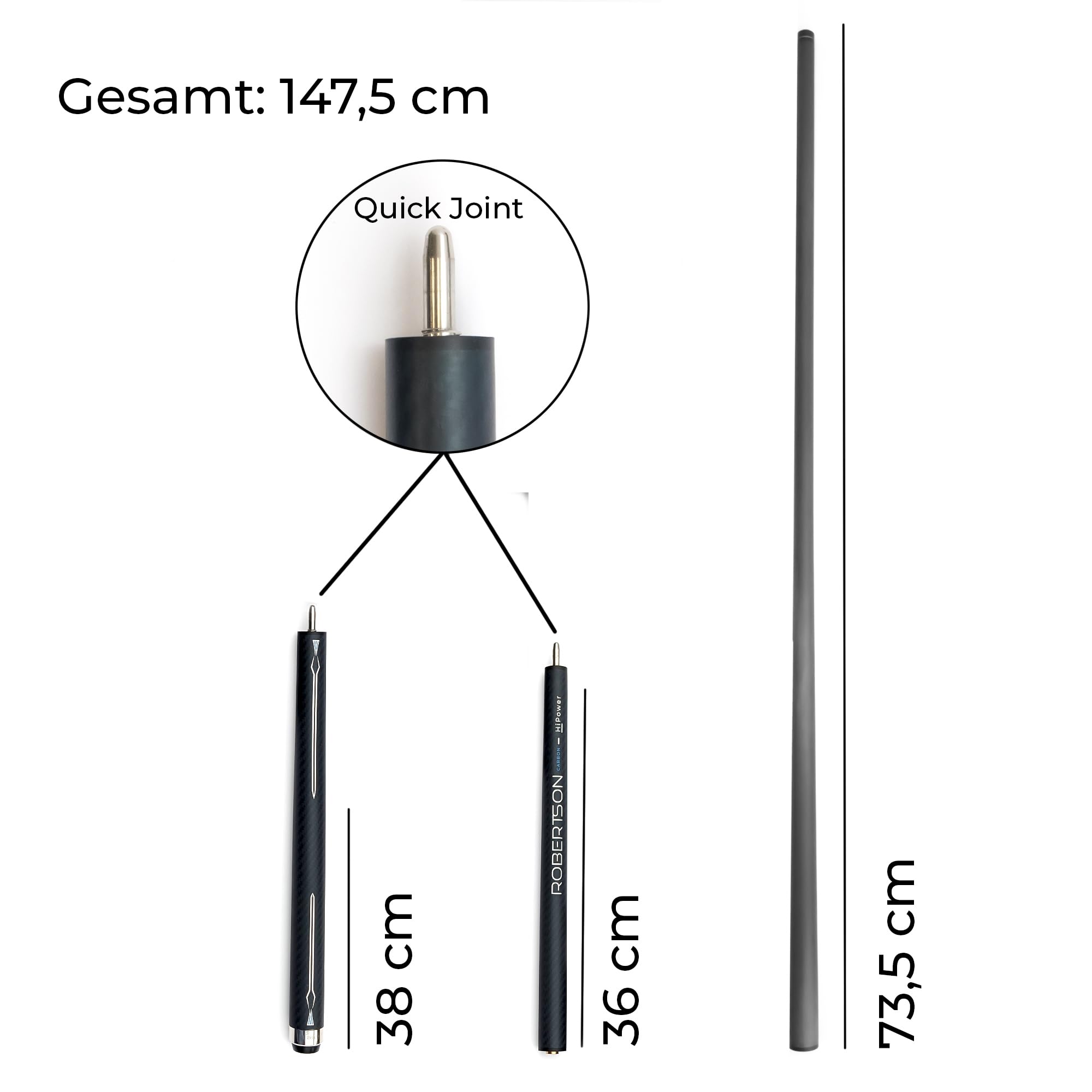 Robertson Carbon Break & Jump Queue HiPower, Profi Anstoß Cue 2-TLG. sowie Break + Jump 3-TLG für max. Power und Präzision im Poolbillard 13‘ Break-Tip, Quick Joint