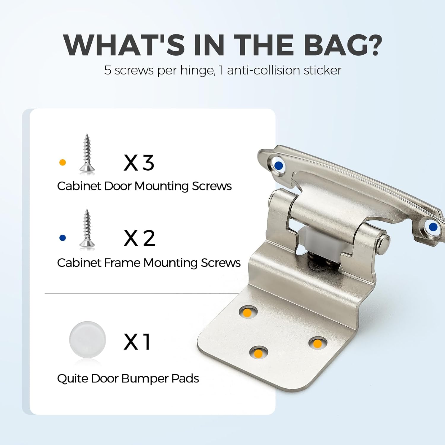 60個パック 3/8インチ インサートキッチンキャビネットヒンジ キッチンキャビネットドアヒンジ サテンニッケル セルフクロージング