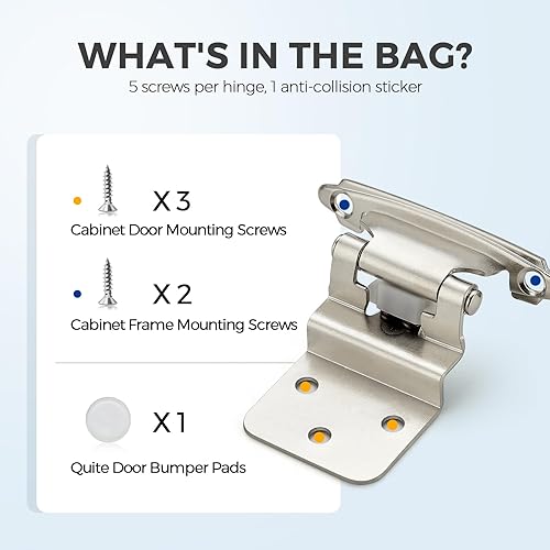 Miniatura 3 de Paquete de 50 bisagras de gabinete de cocina de 38 pulgadas, bisagras de puerta de gabinete de cocina, bisagras de níquel satinado de cierre