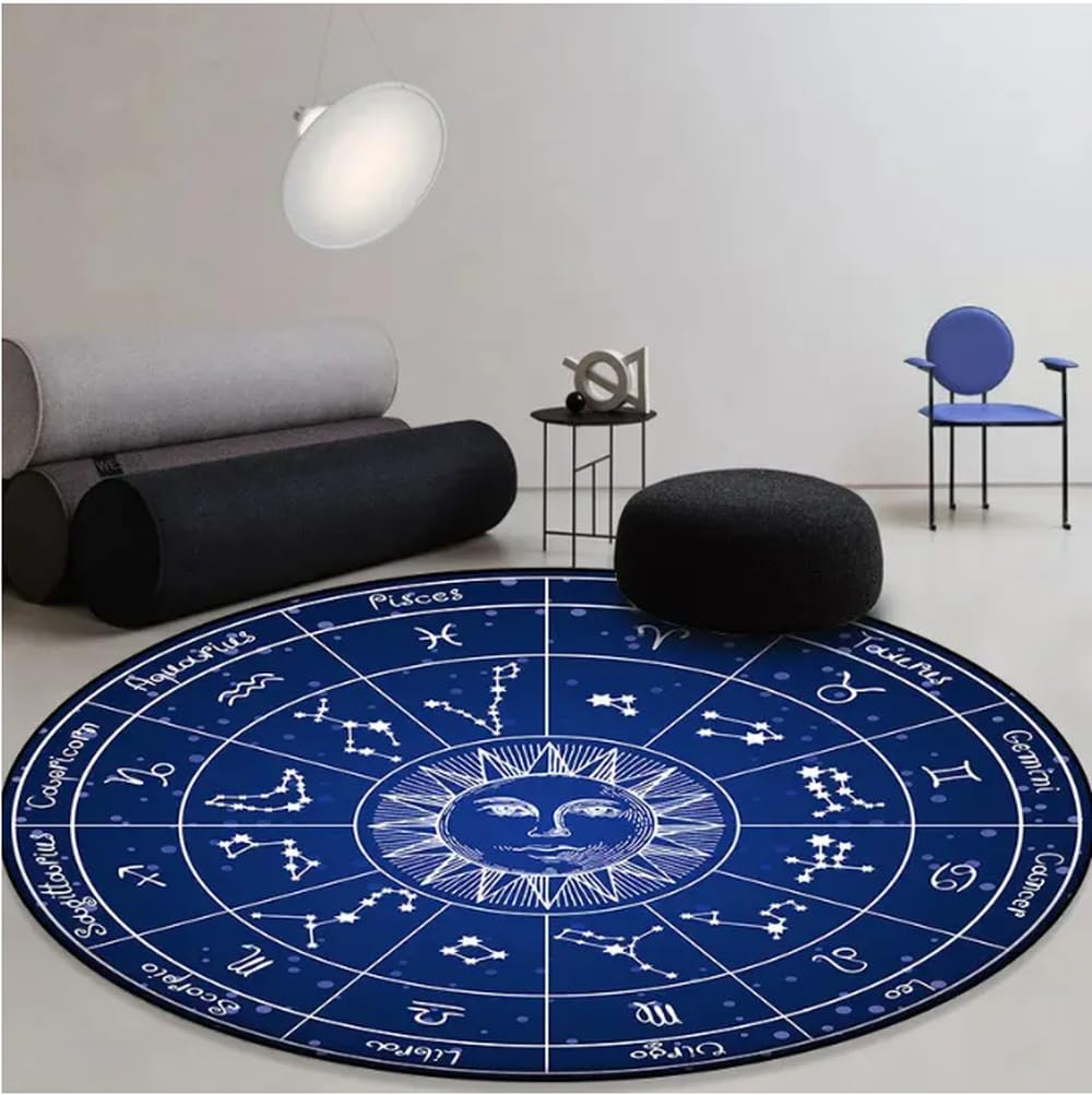 Tapis antidérapant soleil lune astrologie 120cm doux et sécurisé pour chambre