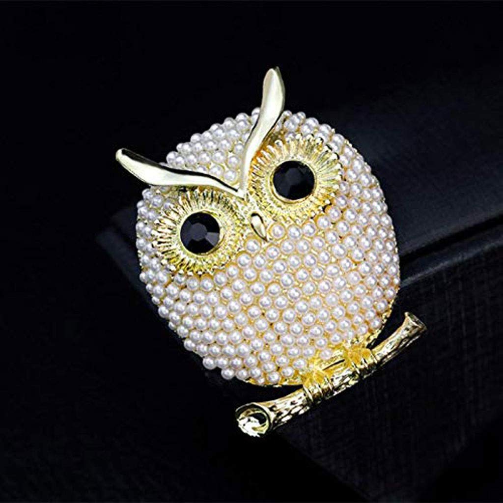 Broche de Plata para Mujer, Lindo Broche de búho de Perlas, Broche de Diamantes de imitación de Cristal, joyería, Vestido, Bufanda, Chal, Clip