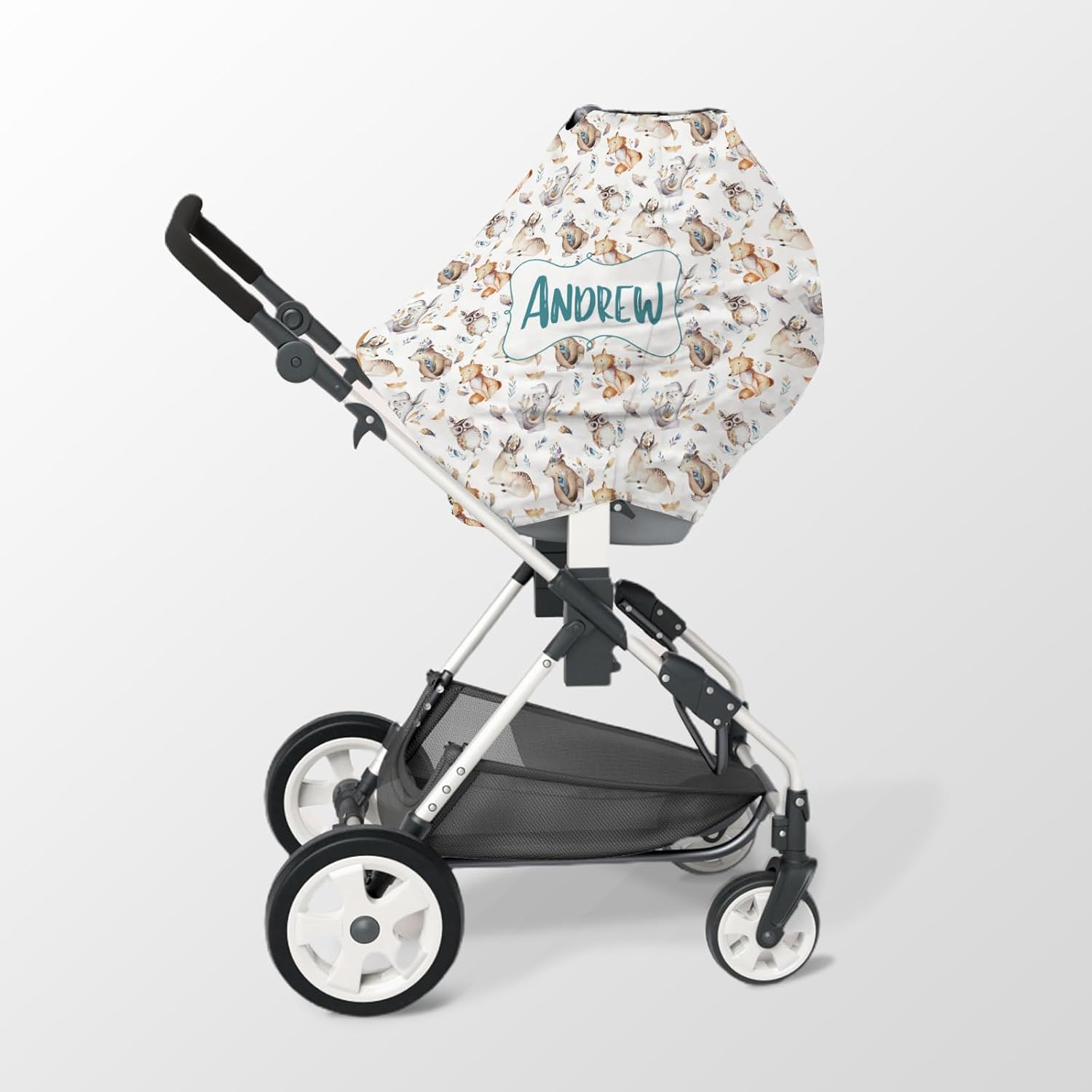 Personalized Baby Car Seat Cover Stroller Canopy: Custom Name Newborn Baby Boy Girl Elastic Animals Nursing Cover for Moms First Birthday Gift Watercolor Fox(one Size)