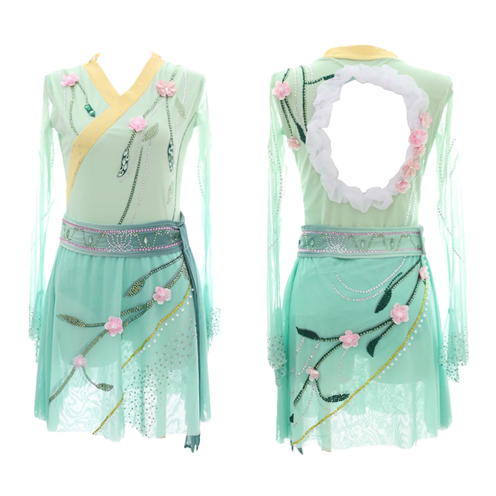 Vestido De Patinaje Artístico for Niña, Leotardo De Manga Larga Con Diamantes De Imitación for Entrenamiento De Práctica De Patinaje Sobre Hielo