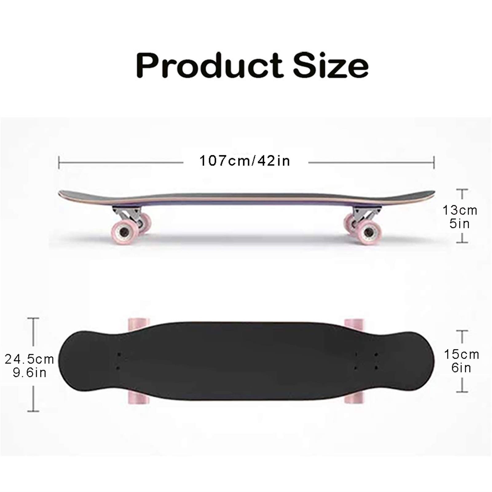 Skateboard pour croisière, Freestyle, Descente, Danse, Longboard Haut de Gamme, 42 Pouces de Long, Skateboard pour Filles et garçons, Skateboard Cruiser pour Adolescents, Adult