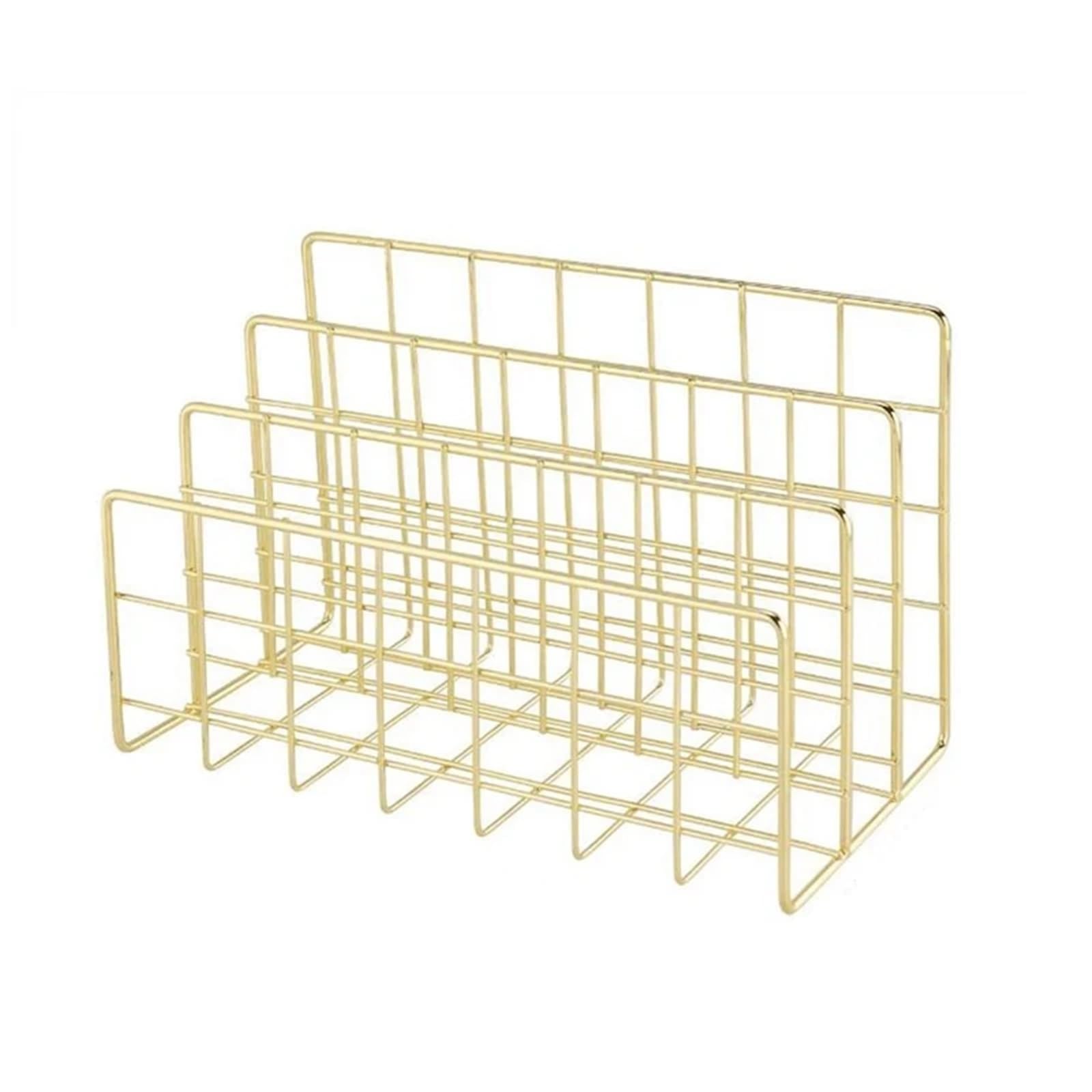 Bandeja para Cartas Organizador de Escritorio Malla metálica, clasificador Letras, Bandeja Correo, Organizador Archivos, sujetalibros for Oficina y hogar, Soporte for Libros(Gold)