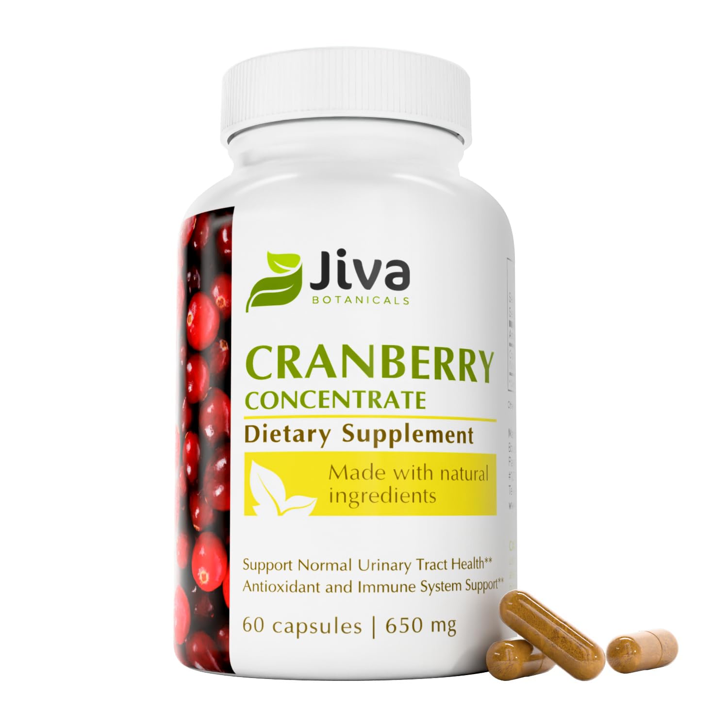 Cranberry Concentrate Pills (650 mg) - Cranberry Pills Support Urinary Tract, Blood Sugar Levels and Heart Health - All Natural Cranberry Supplement - 60 Capsules - by Jiva Botanicals