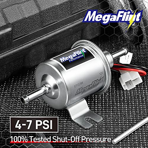 Megaflint Electric Fuel Pump - Inline Fuel Pump 12V, Universal Low Pressure 4-7 PSI Transfer Pump for Carburetor Gasoline and Diesel HEP-02A
