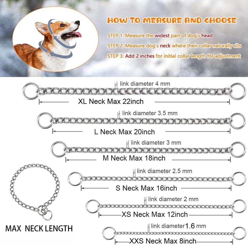 Collier en métal pour chiens de grande taille, collier martingale robuste pour chiens de petite, moyenne et grande race, garçons et filles, argenté + doré, XL