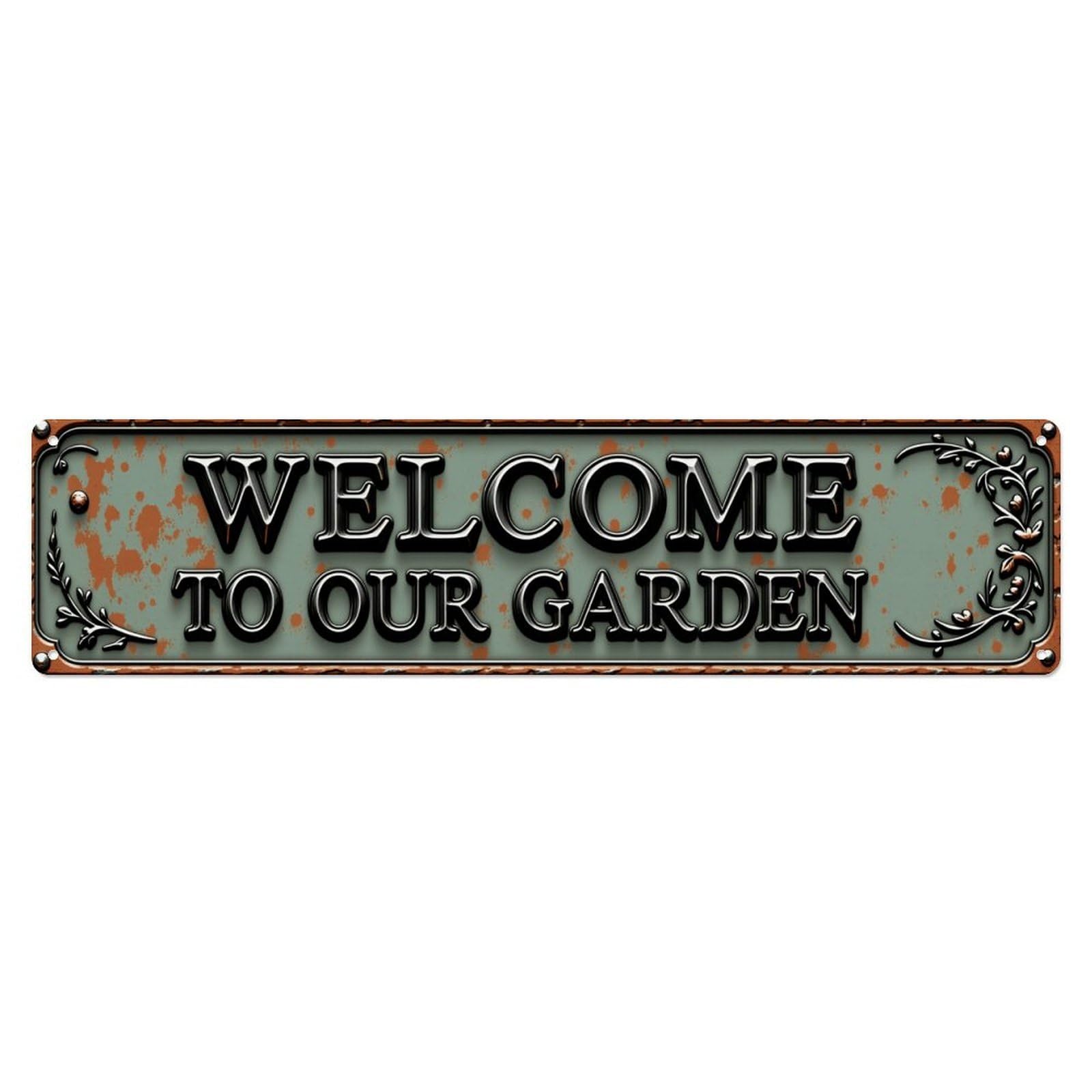 Welcome To Our Garden Floral Vintage Metal Sign Vintage Aluminium Metal Sign, Retro Wall Decor for Home, Bar, Garage & Farmhouse 10 * 40cm