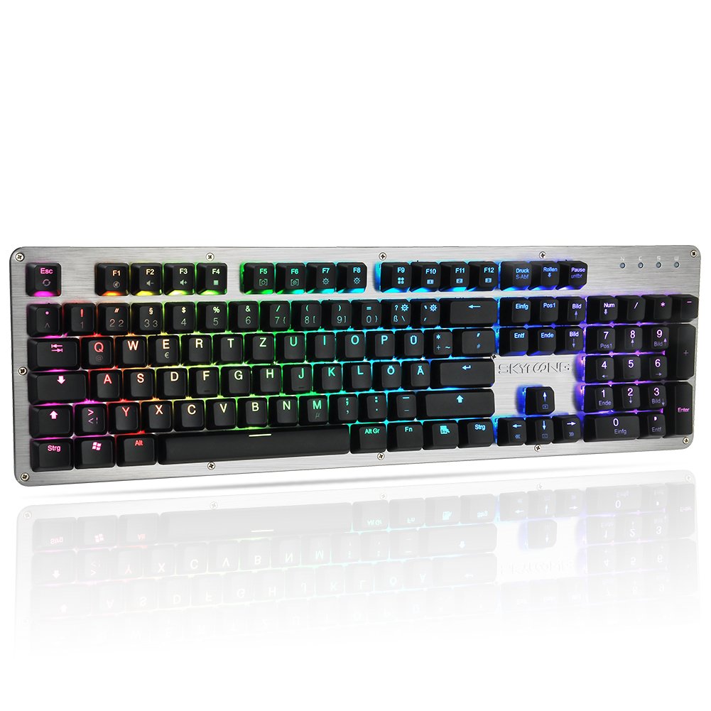 Yunshangauto Mechanical Keyboard Gaming 105 Keys RGB Lighting Anti-ghosting Fully Chromatic Programmbierbar Macro Blue Switches, De Layout Aluminium