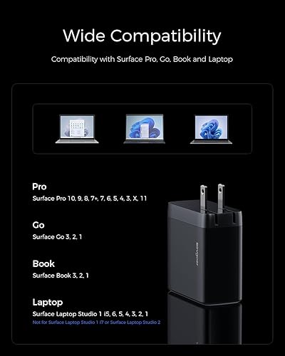 Miniatura 6 de Microsoft Surface Charger, 65W Surface Pro Charger for Surface Pro 3/4/5/6/7/8/9/10/X/11 Power Adapter,Compatible with Both Surface