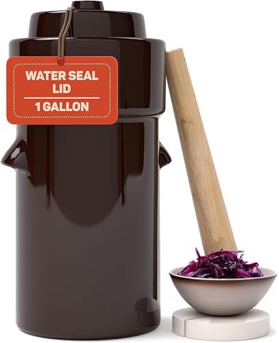 Kenley Fermentation Crock 1 Gallon with Lid, Weights & Pounder