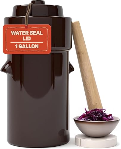 Fermentation Crock 1 Gallon - Sauerkraut Crock with Lid, Weights
