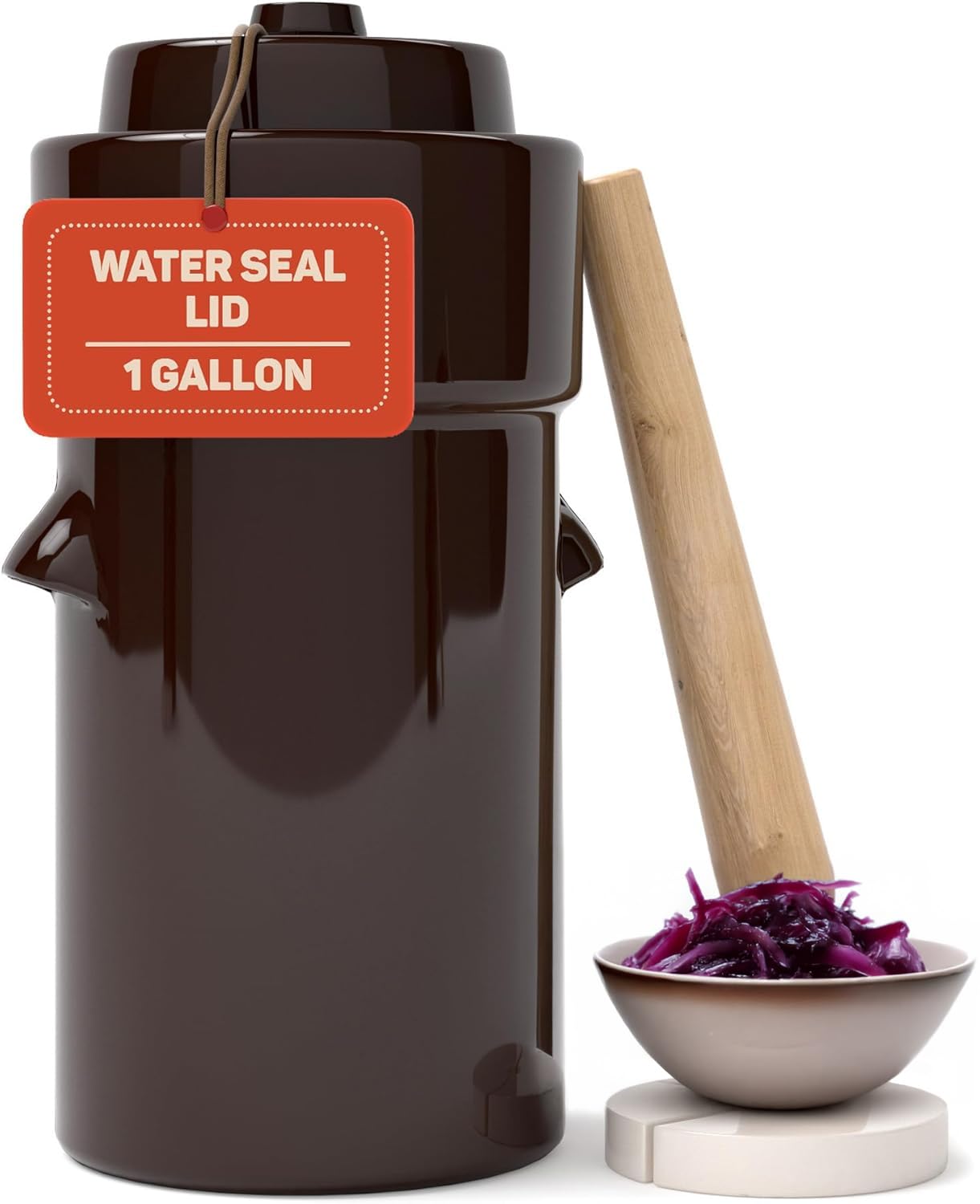 Kenley 4 Litre Fermentation Pot – Stoneware Pot for Fermenting or Pickling Kimchi, Sauerkraut, Pickles, Vegetables, Kombucha – Ceramic Fermenter with Weights, Lid and Macerator