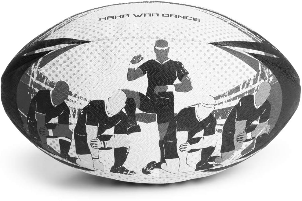 Haka War Dance Rugby Match Ball | Official Size 5 Ball with Textured Grip | New Zealand Men in Black Maori Challenge Design | Great for Match, Practice, & Scrimmage Play