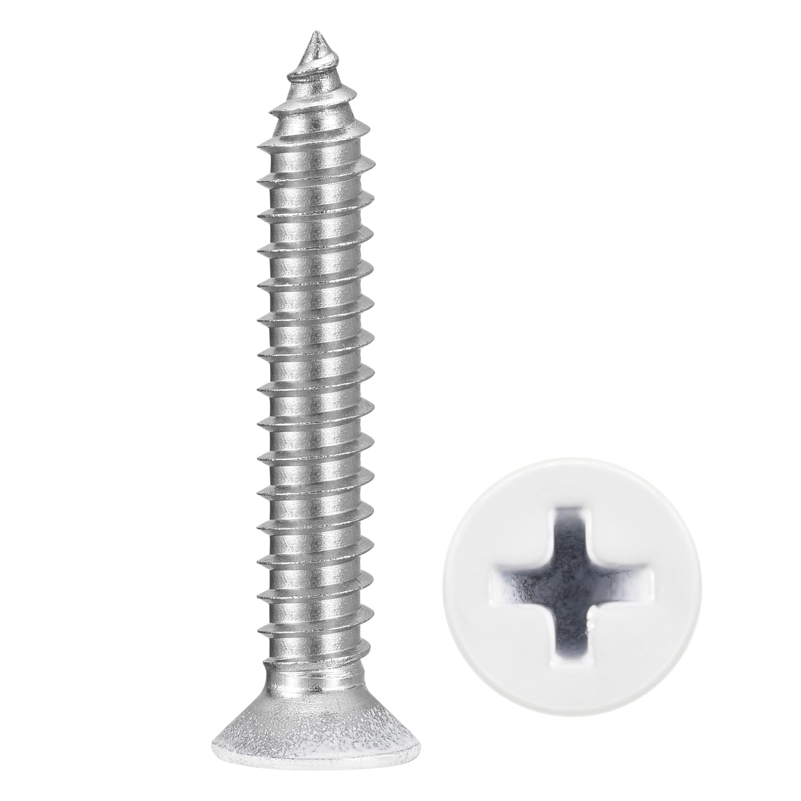 METALLIXITY Countersunk Phillips Wood Screw (#14x1-1/2") 50Pcs, 304 Stainless Steel Coarse Thread Phillips Drive Flat Head Wood Screws - for Furniture Installation Repair, White Head