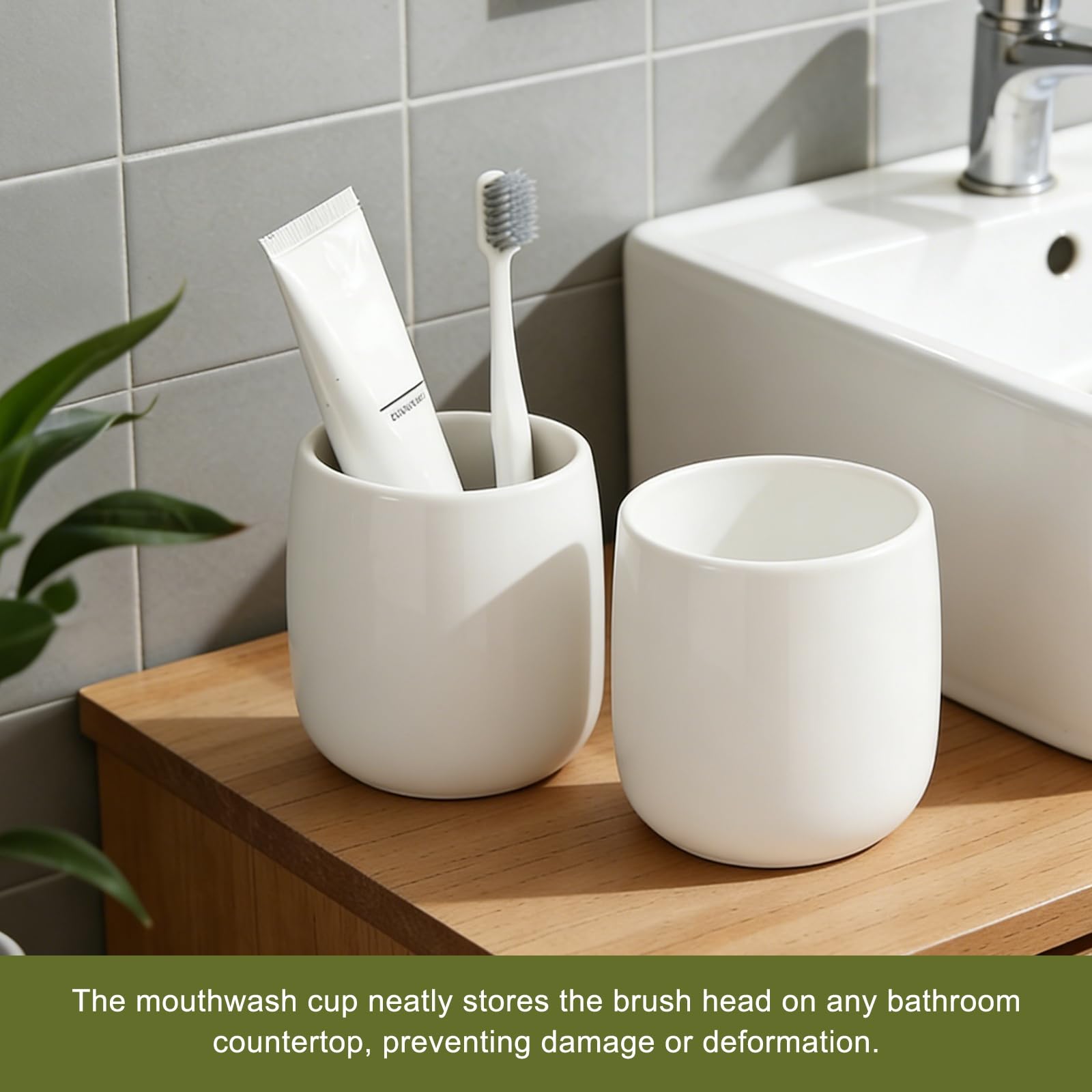 sourcing map Lot de 2 gobelets réutilisables en céramique pour salle de bain - 300 ml - Blanc
