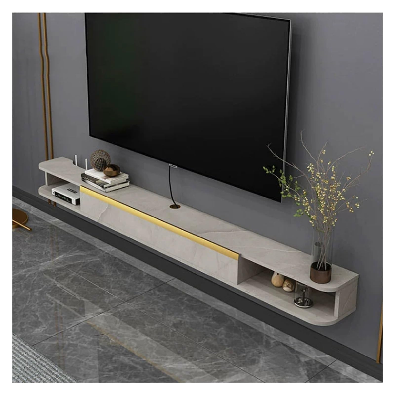 Pływający telewizor naścienny Montowana na ścianie pływająca szafka pod telewizor, półka salonem Szafka RTV(Light Gray,180x19.8x16cm)