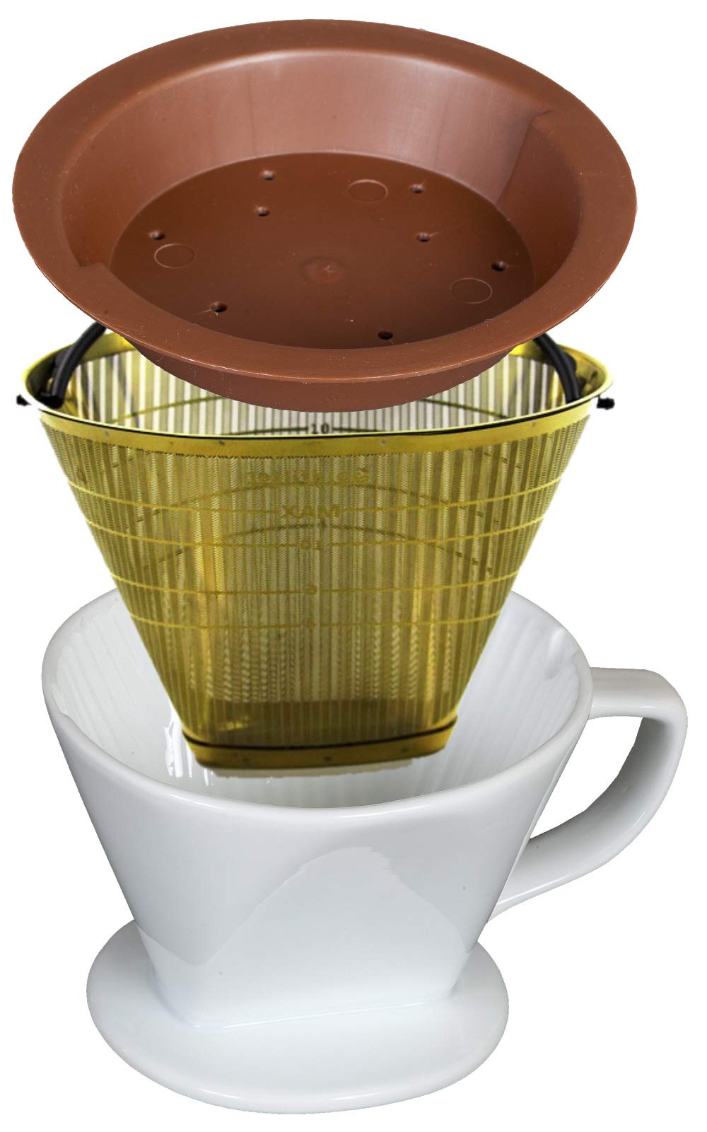 Zestaw porcelanowych filtrów do kawy i SeleXions złoty filtr GF4M i rozdzielacz wody WFT4