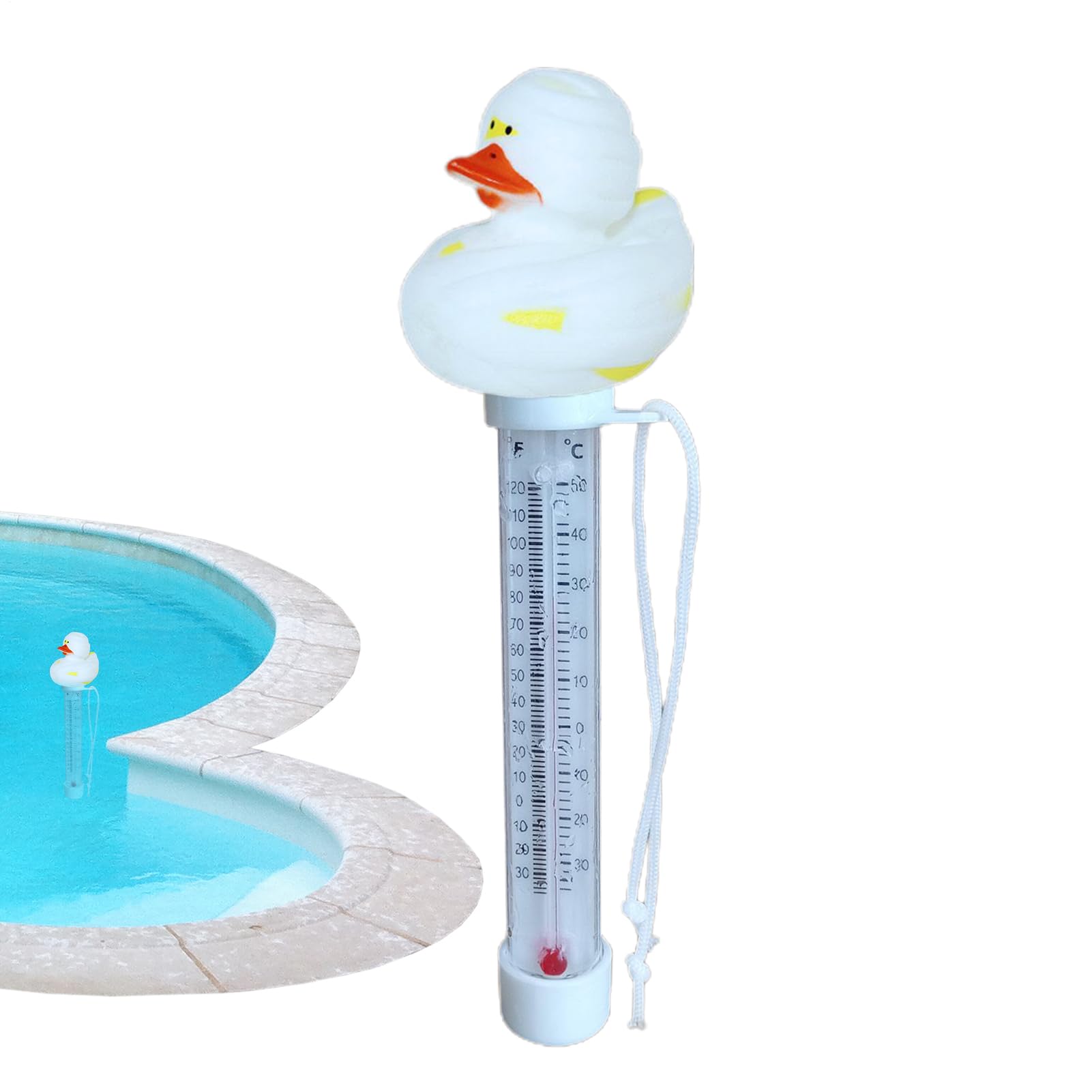 Pool Water Thermometer - Floating Rubber Duck Water Thermometer,With Rope Design,Water Temperature Meter For Indoor And Outdoor Pools, Hot Tubs, Spas And Ponds