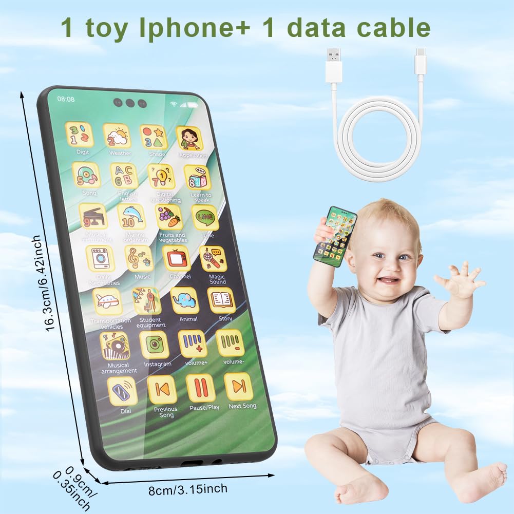 Aolso Telefono Giocattolo per Bambini, Cellulare Giocattolo per Bambini Giocattoli Educativi, Telefono Giocattolo per Neonato 6-18 Mesi + Ragazzi Ragazze, Telefono Finto per Neonati (Nero)