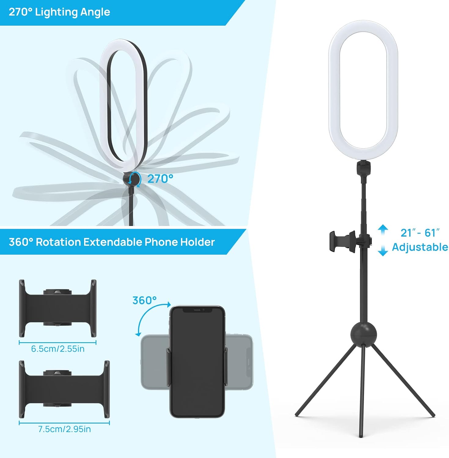 Ring Light 14" with Tripod Stand and Phone Holder 75" Tall Selfie Lights for TikTok Phone Videos LED Circle Halo Lighting for Desk Makeup Video Photography Studio Vlog Recording