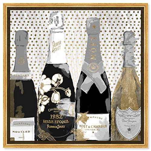 Drinks and Spirits Framed Wall Art Canvas Prints 'Pass The Bottle Night' Champagne by The Oliver Gal Artist Co. - Used condition - US$101.57