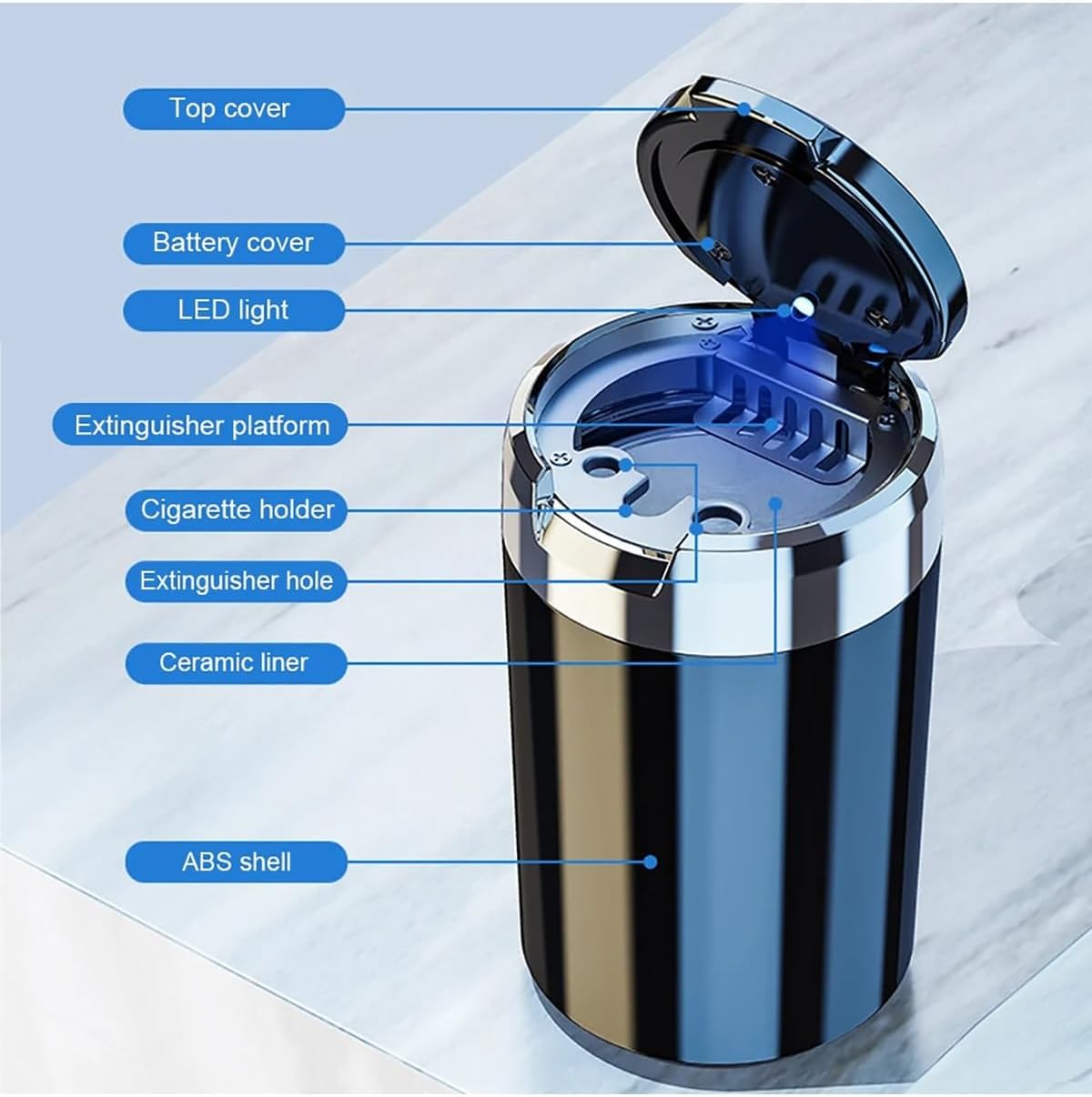 Car Ashtray Universal Car Ashtray with Light Portable Smokeless Ashtray for Cars with Cover Creative Supplies Car Windproof Ashtray (Black)