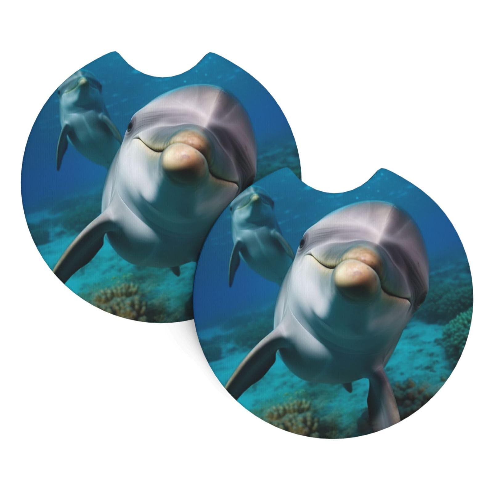 2 Pack Car Coaster for Cup Holders Funny Dolphin Looking at You Car Cup Coaster 2.7" Neoprene Non-Slip Automotive Cup Mat Universal Auto Car Interior Accessories for Women Men Cup Pad