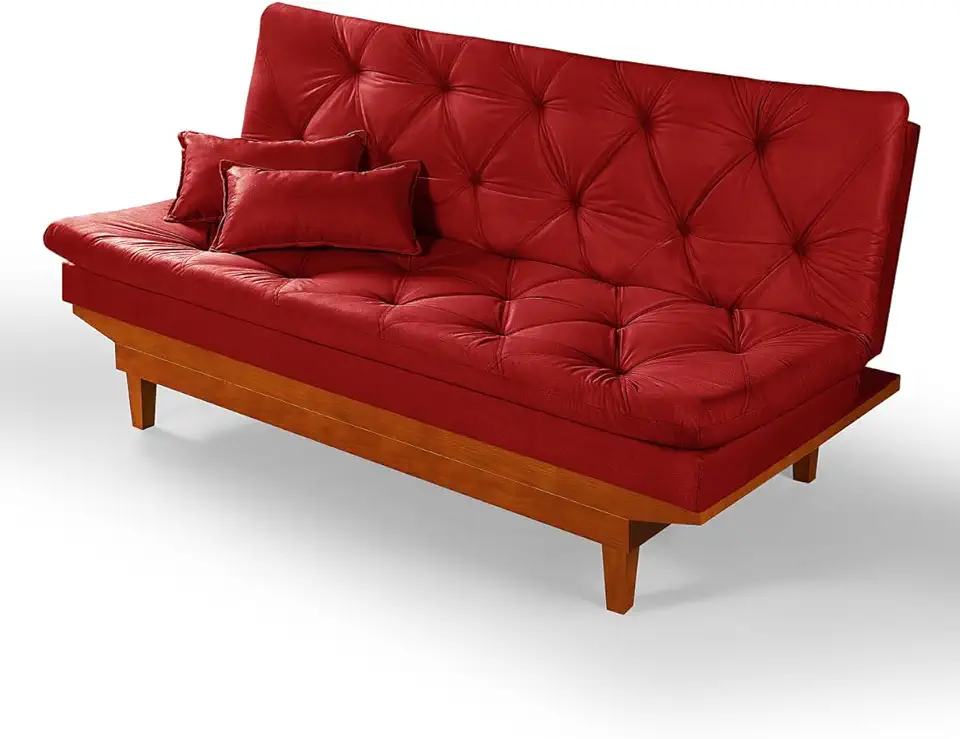 Sofa Cama Caribe 3 Posições Base de Madeira Suede Essencial Estofados (Vermelho)