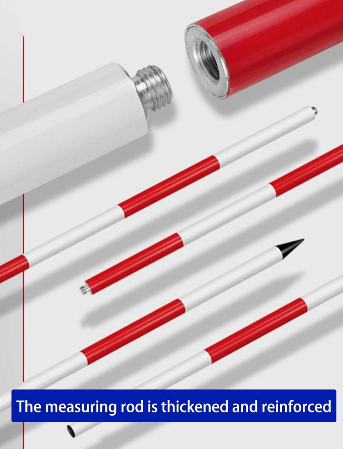 Cinta métrica Ligera Varilla de Grado Resistente con Marcas de Escala Rojas/de Contraste for ingeniería de construcción topográfica | 2 meters/6.6 ft