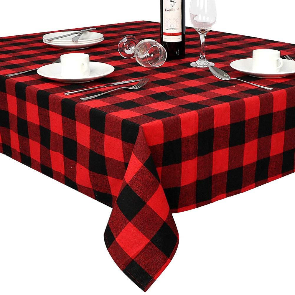 Weihnachtstischdecke, kariert, strapazierfähig, für Winter, Party und Urlaub, 140 x 205 cm, Schwarz und Rot