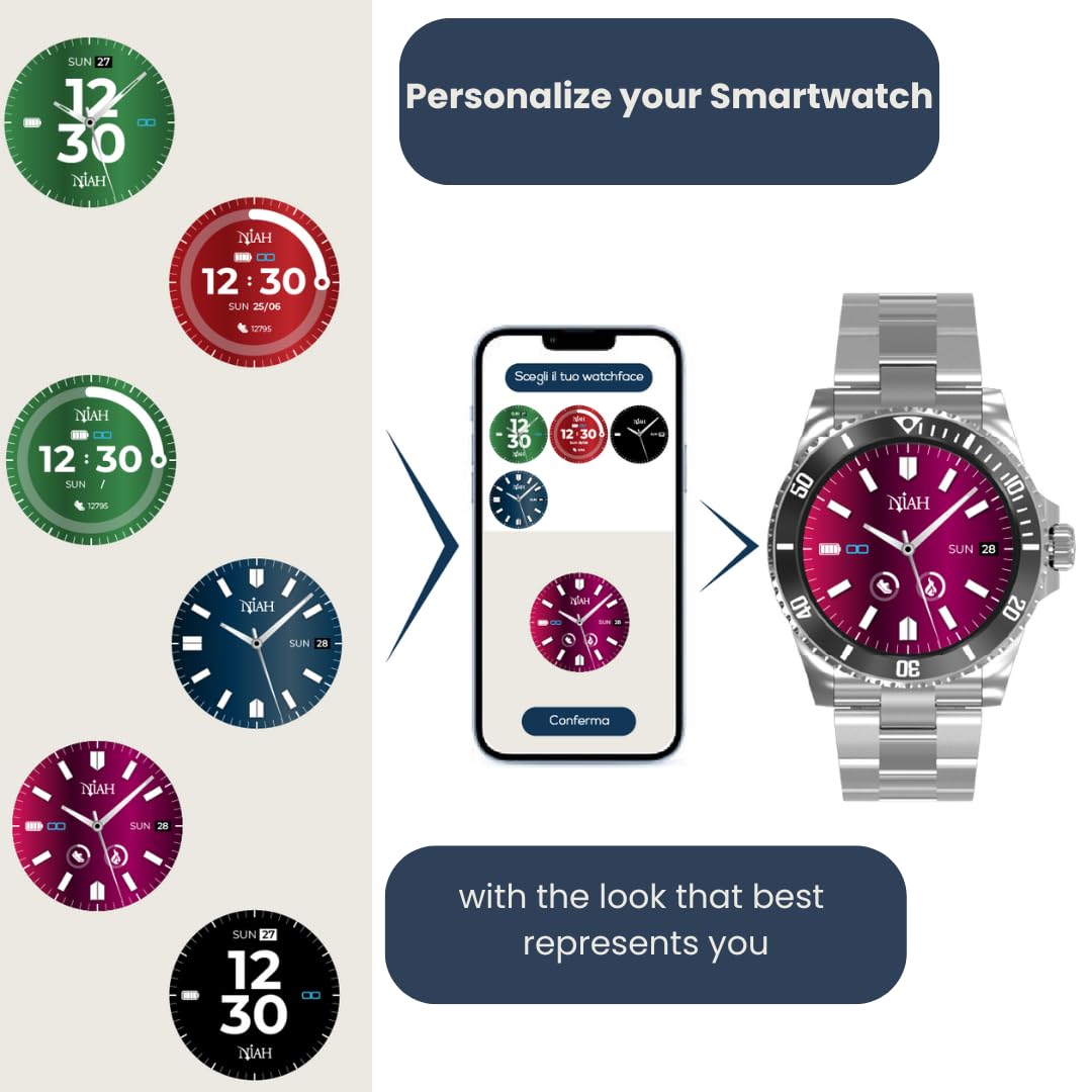 TECHMADE Niah Neptune Smartwatch męski luksusowy zegarek cyfrowy Smartwatch – stylowy design w stylu, wyświetlacz AMOLED, monitorowanie zdrowia i powiadomienia, połączenia, powiadomienia,