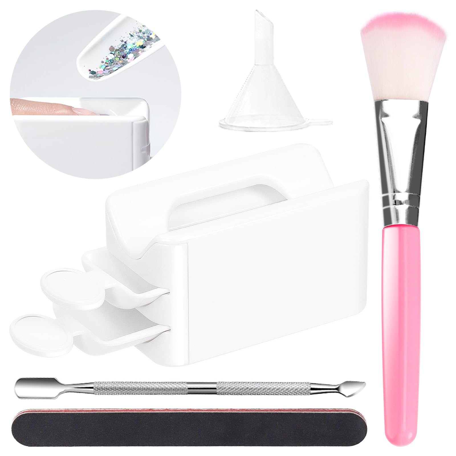 Rustark 7Pcs Nail Dip Powder Recycling Tray Kit Includes Dip Powder Tray with Scoop, Nail Dust Brush, Nail Cuticle Pusher