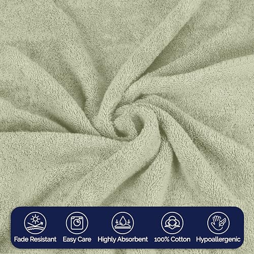 Image of Elegant Comfort Premium Cotton 8-Piece Towel Set, Includes 4 Washcloths, 2 Hand Towels and 2 Bath Towels, 100% Turkish Cotton - Highly Absorbent and Super Soft Towels for Bathroom, Mint Green