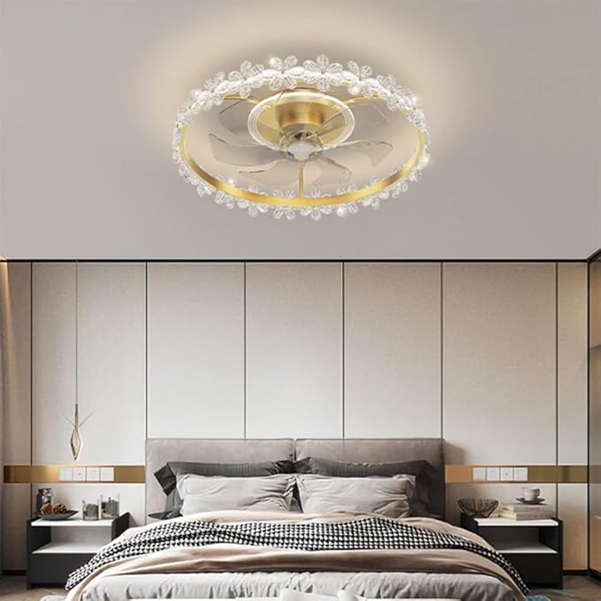 LRUII Luxury Crystal Ceiling Fan Light - Modern Minimalist Chandelier With Silent Bladeless Design for Bedroom, Dining Room and Study - Electric Invisible photo 3