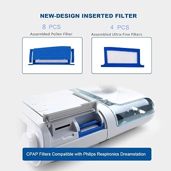 CPAP Filters for Philips Respironics Dreamstation, 12 pack | CPAP Filter Kit 8 Reusable & 4 Disposable Replacement Philips Respironics Dreamstation 1 Machine Ultra-Fine Filter