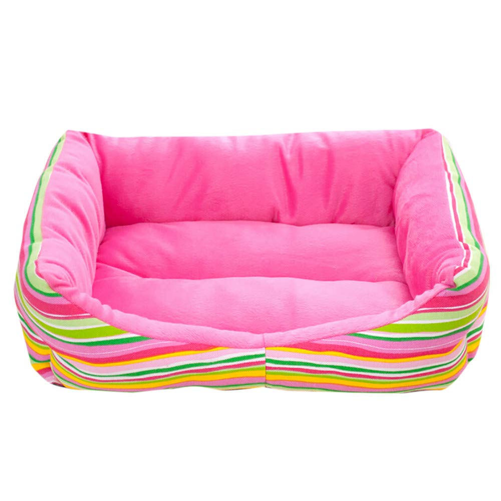 Hisoul Pet Dog Cat Bed House Rainbow Striped Soft Warm Kennel Dog Mat Blanket Cushion Bed for Dogs & Cats Sizes (Pink, S-Size:45x40x12cm)