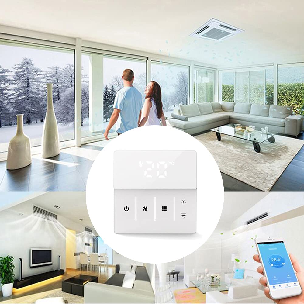 Smart WiFi Termostato Aria Condizionata Termostato Fan Coil per Raffreddamento Riscaldamento LED Touch Screen Controllo della Temperatura, Compatibile con Amazon Alexa, Smart Life APP