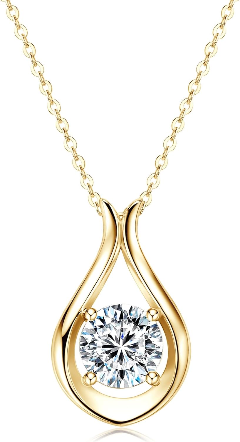 2CT Solitaire Infinity Pendant Necklace, 925 Sterling Silver with D Color Moissanite, Adjustable 18"+2" Chain for Women, Elegant Jewelry Gift for Wife, Mom