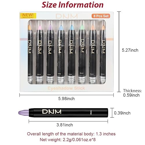 Miniatura 6 de AMY'S DIARY Sombra de ojos lápiz crema en barra 8 piezas, sombra de ojos impermeable, perla, blanco, negro, gris, plateado, brillante, metálico,