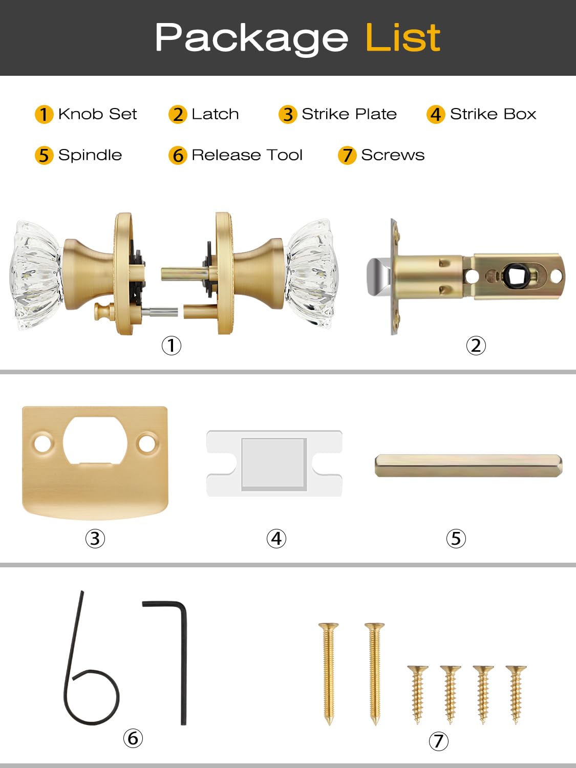 Gold Glass Door Knobs - Keyless Privacy Levers -9