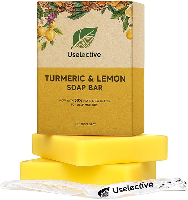 Sabonete em barra de limão e cúrcuma Uselective com ácido kójico e vitamina C, sem SLS, pacote com 2