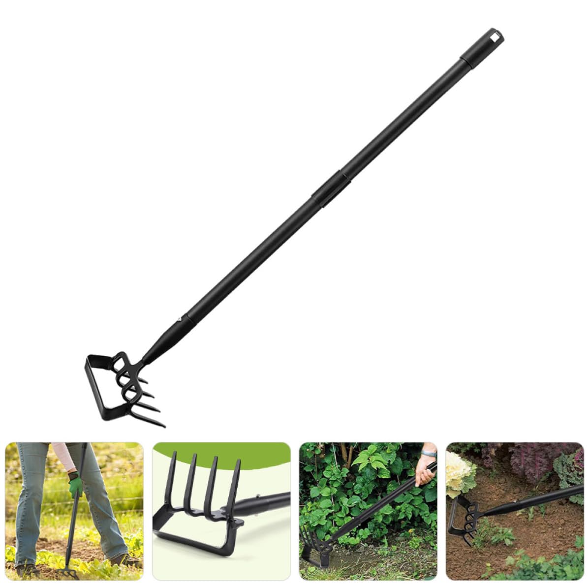 Azada Rastrillo de Mano para Jardín de Acero Inoxidable Negra