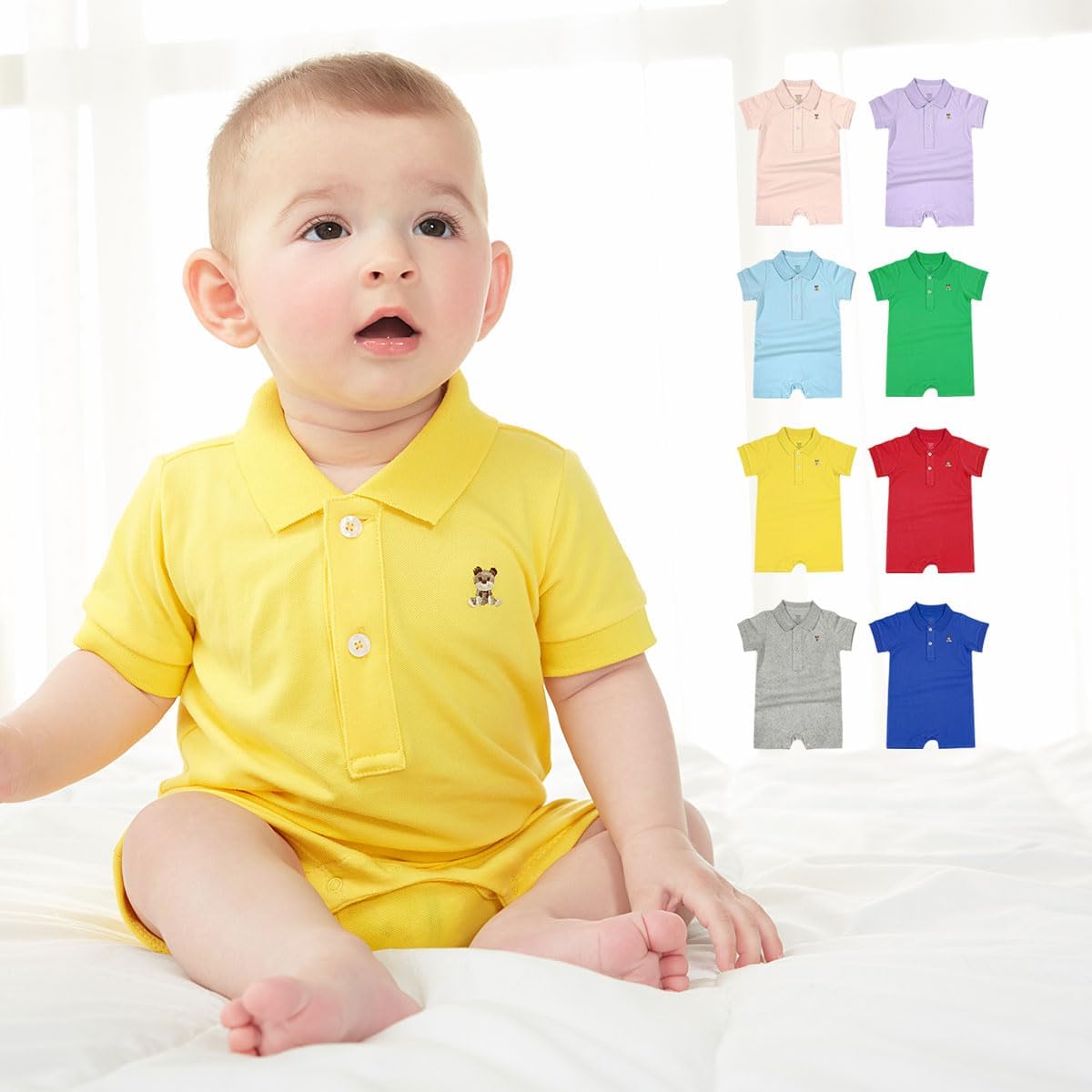 Baby Polo Romper Cotton Short Sleeve Embroidery Bear Jumpsuit 3-24 Months - Image 8