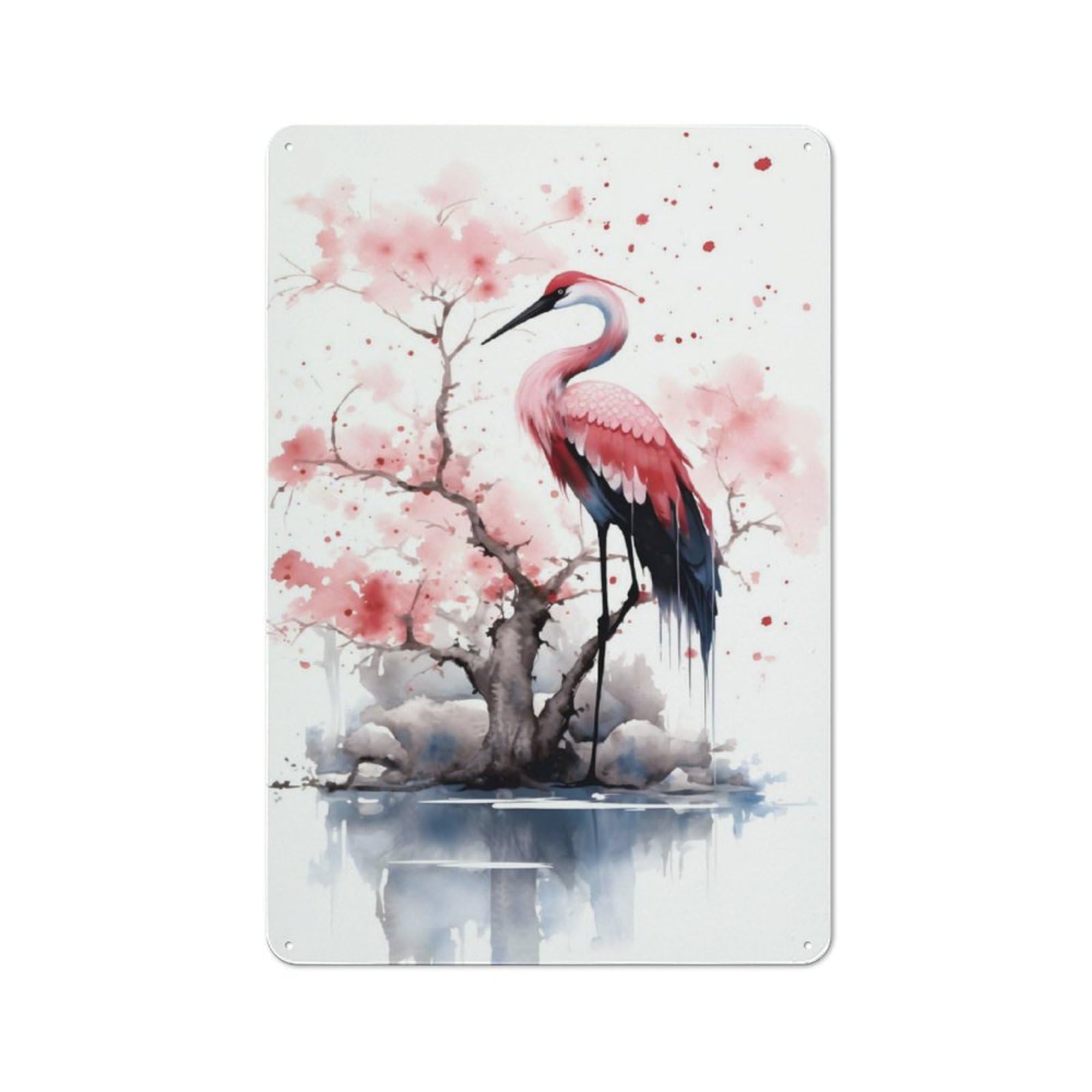 Junmoney Crane Cherry Blossom Retro Metal Wall Sign 30X20cm With For Bar Or Restaurant, Gift Idea For A New Home And Metal Sign Collection