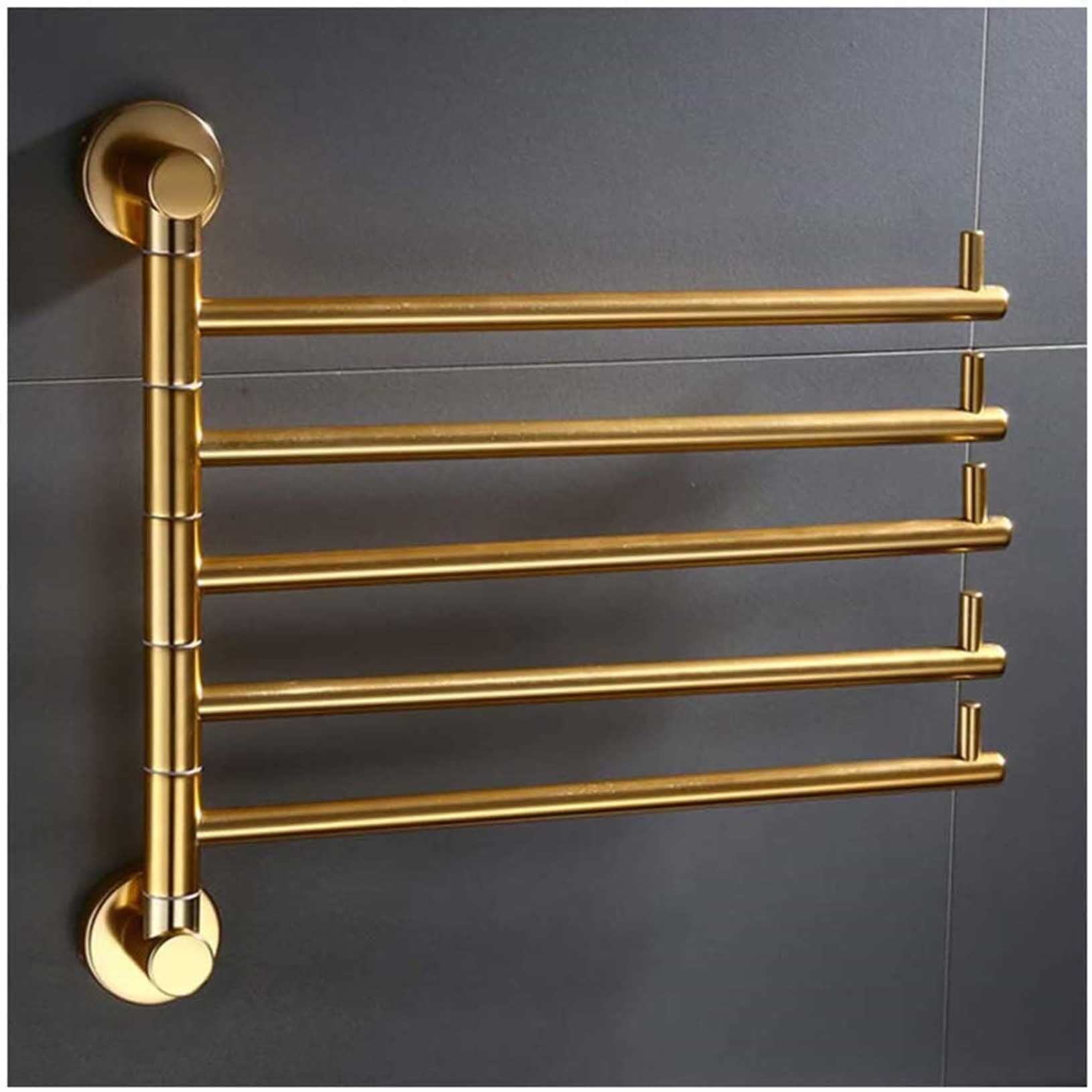 Handtuchstange 2-5 Stangen Klapparm Schwenkbar Handtuchhalter Wandhalterung Badezimmer Handtuchhalter Edelstahl Rostfrei Hängender Halter Gebürstetes Gold-Finish (Gold, 5)