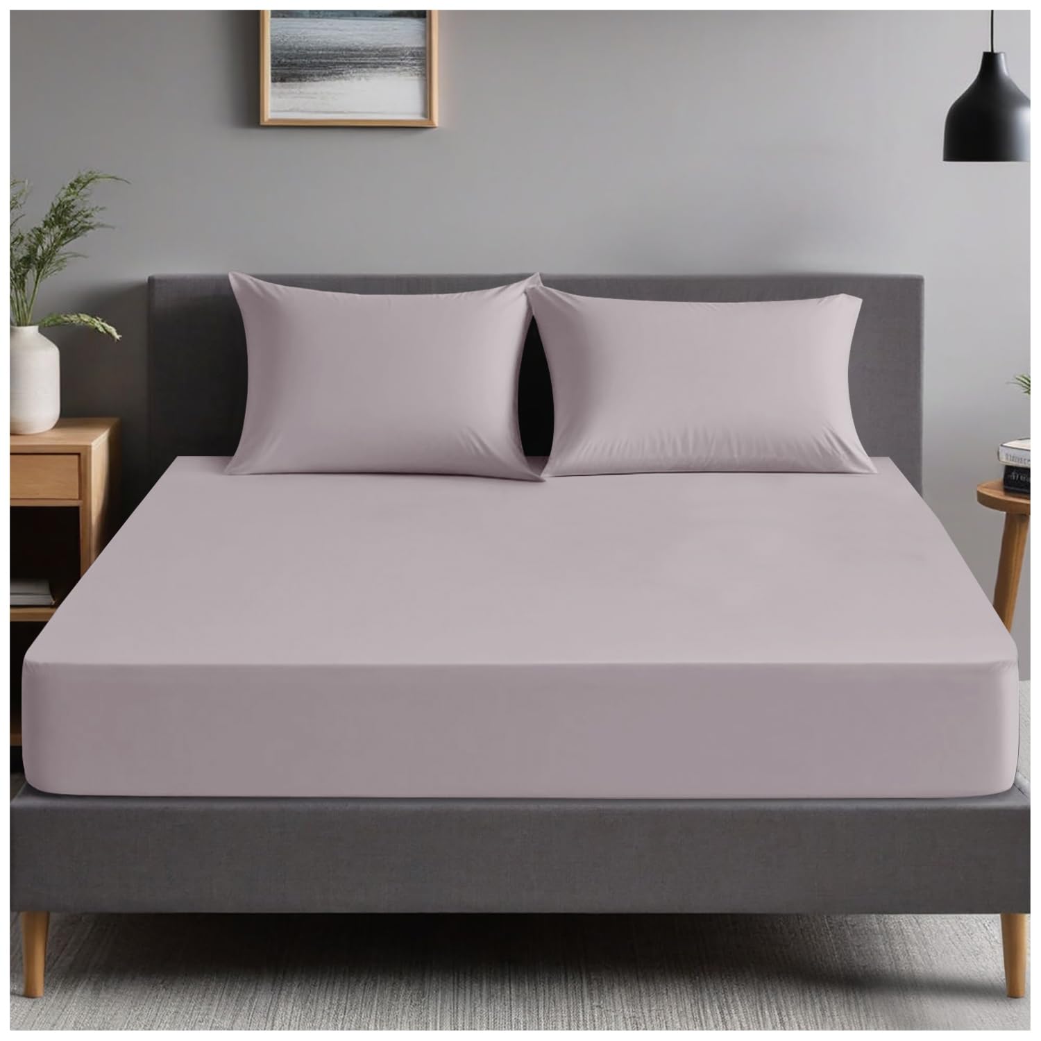 Gc Gaveno Cavailia Grey Polycotton Plain Fitted Bed Sheets, Double