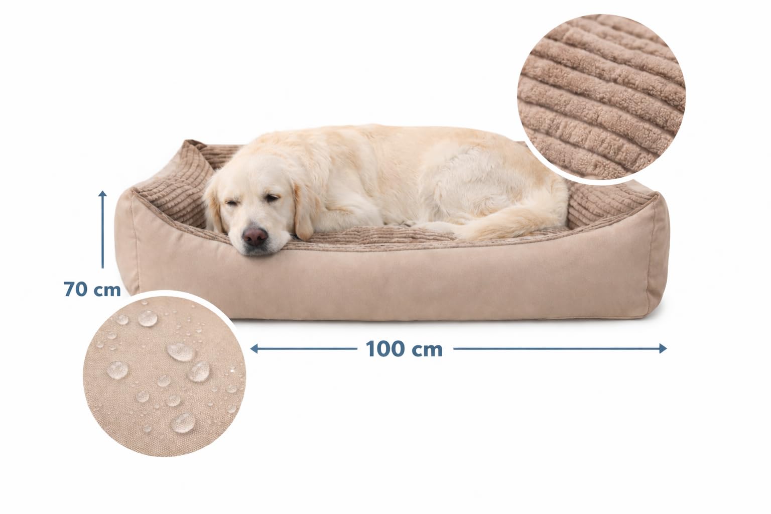 Odolplusz Lit pour chien XXL 100 x 70 cm - Housse amovible et imperméable - Panier confortable pour chiens de grande et moyenne taille - Lavable et robuste