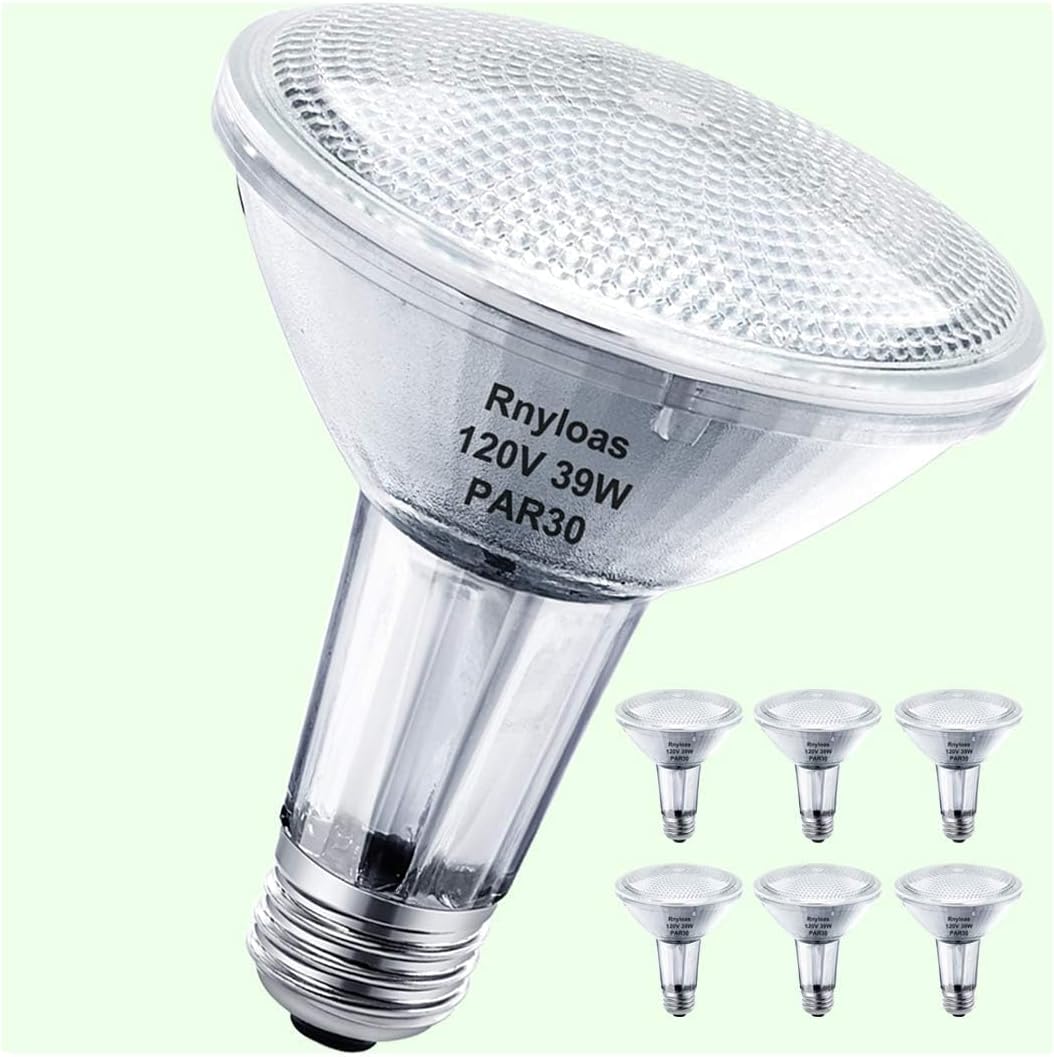 Par30 Long Neck Halogen Bulbs, 6PCS 39W Par30 Flood Light Bulb(50W Equivalent), Par30l Warm White 2800K Dimmable 120V, Par 30 Bulb with E26 Base Long Lasting 3300 lumen 39w Halogen Flood Light